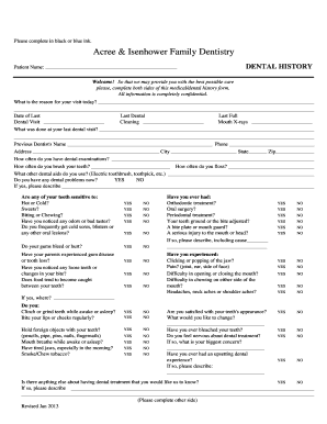 Dental History Form