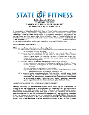 State of Fitness Waiver and Release of Liability