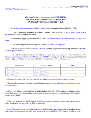 Indiana Relocation Notice