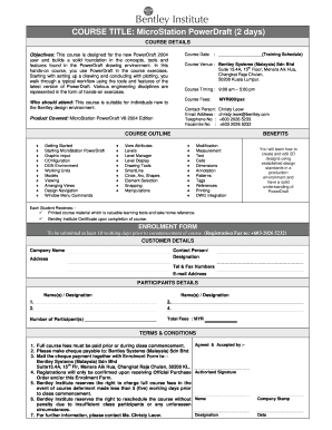 Pamphlet form - COURSE TITLE MicroStation PowerDraft 2 days - FTP - Bentley