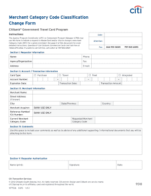 Citibank Merchant Category Code Change Form