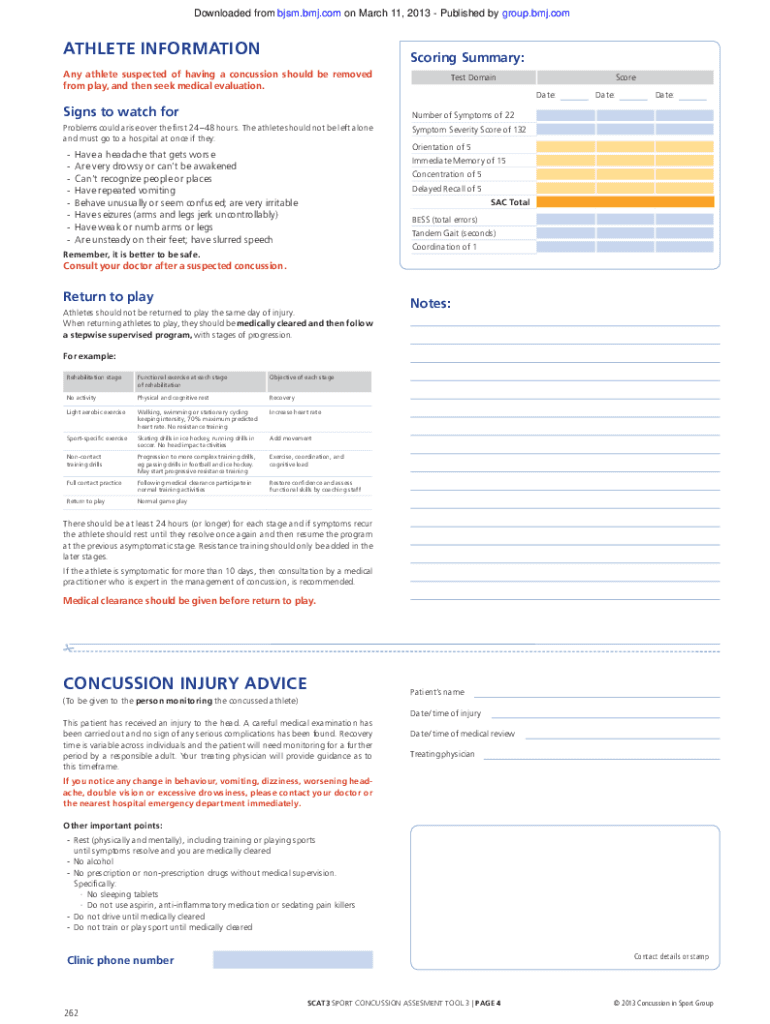 scat 3 symptom checklist Preview on Page 1