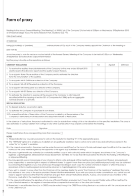 Proxy Form for Annual General Meeting