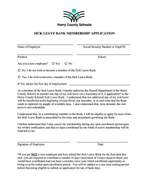 Horry County Schools Sick Leave Bank Membership Application