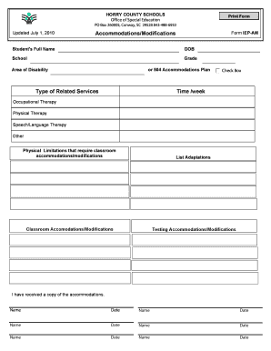 Horry County IEP Accommodations Form