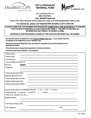 PCP to Specialist Referral Form