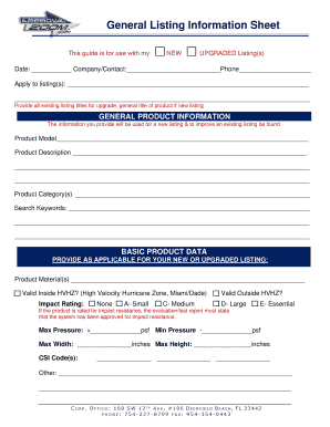 General Listing Information Sheet