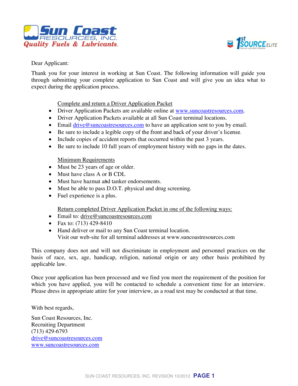 Driver Application Packet