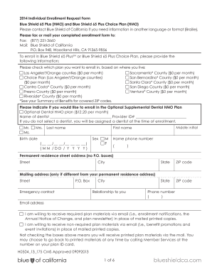 Blue Shield 65 Plus Enrollment Form