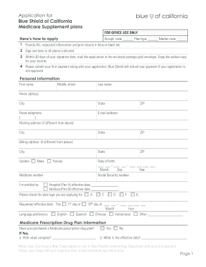 Blue Shield of California Medicare Supplement Application