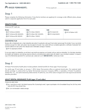 Kaiser Permanente Health Plan Application