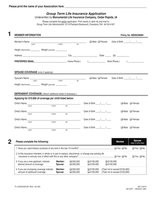 Group Term Life Insurance Application