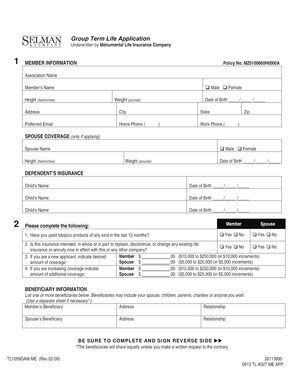 Group Term Life Application