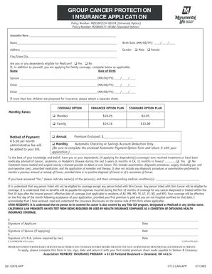 Group Cancer Protection Insurance Application