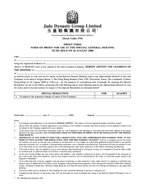 Proxy Form for Special General Meeting