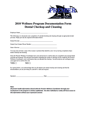 2010 Wellness Program Dental Checkup Form