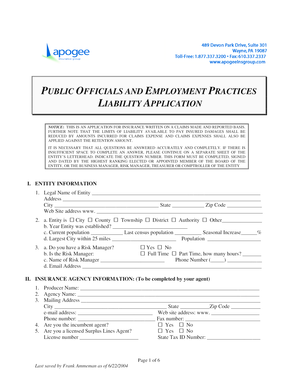 Public Officials and Employment Practices Liability Application