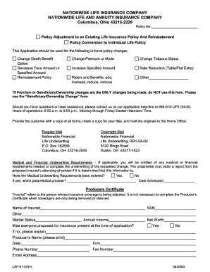 Life Insurance Policy Adjustment Form