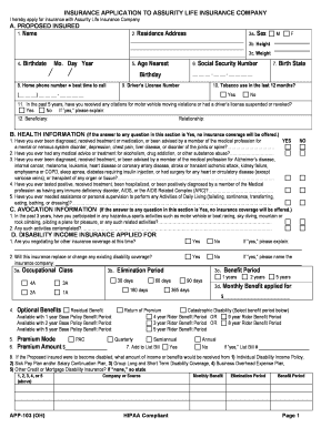 Ohio Mortgage Disability Income Insurance Application