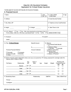 Ohio Application for Simplified Critical Illness Insurance