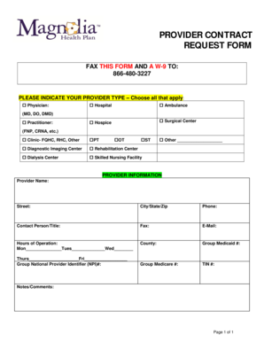 Provider Contract Request Form