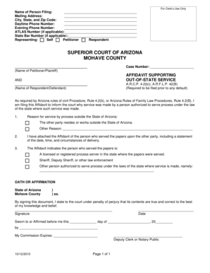 Arizona Affidavit Supporting Out-of-State Service