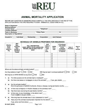 Animal Mortality Insurance Application