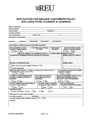 Bailees Customers Policy Application