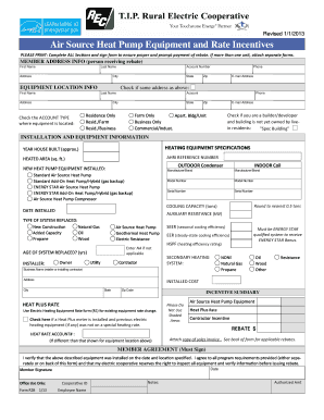 Air Source Heat Pump Equipment and Rate Incentives Form