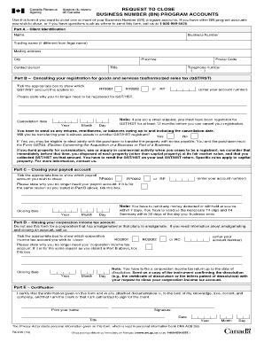 Canada Business Number Closure Form