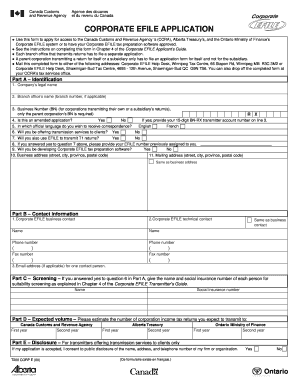 Canada Corporate EFILE Application Form