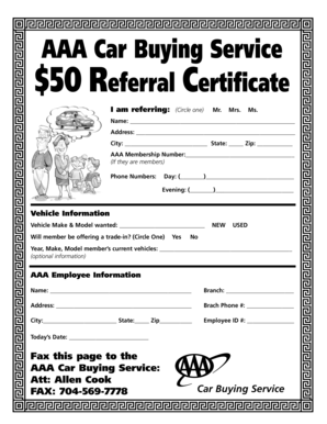 AAA Car Buying Service Referral Certificate