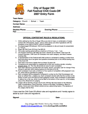 Ics 213 form example - Chili Cook-Off Application - City of Sugar Hill