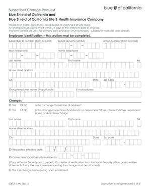 Blue Shield Subscriber Change Request