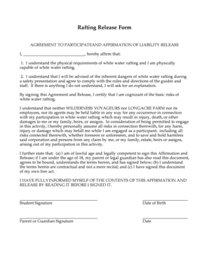 Rafting Release Form