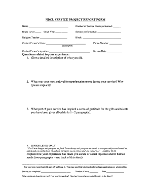 Project scope statement example - NDCL SERVICE PROJECT REPORT FORM - eSchoolView