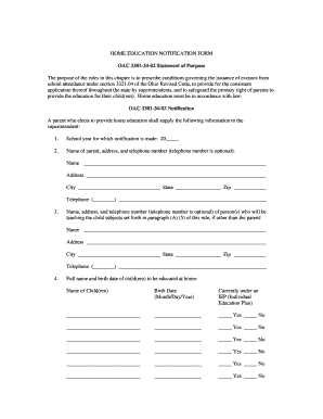 Ohio Home Education Notification Form