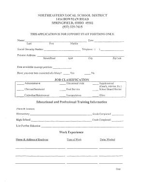 Ohio Support Staff Application Form