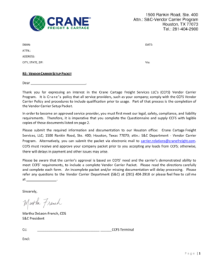Vendor Carrier Setup Packet
