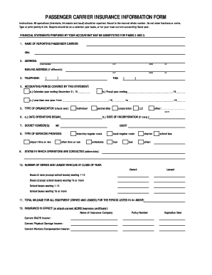 Passenger Carrier Insurance Information Form