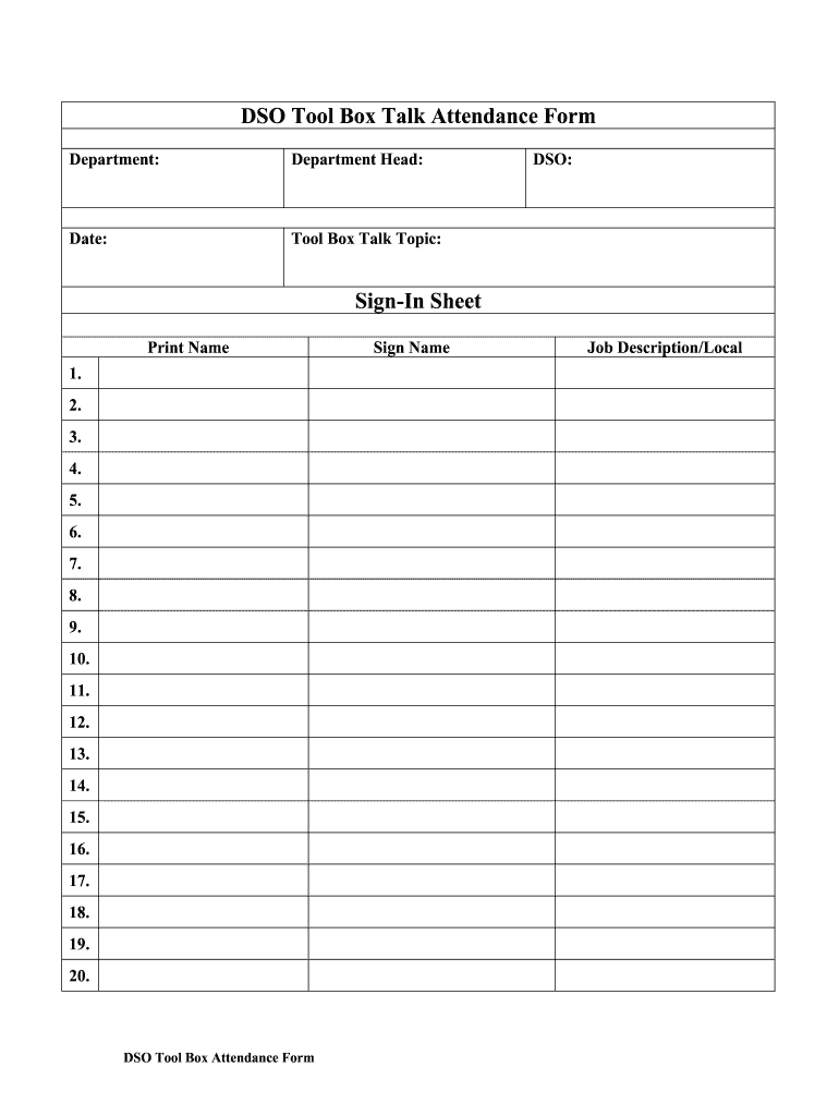 Printable Toolbox Talks