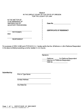 Oregon Certificate of Residency