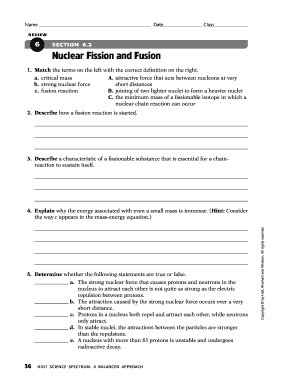 Nuclear Fission and Fusion Worksheet