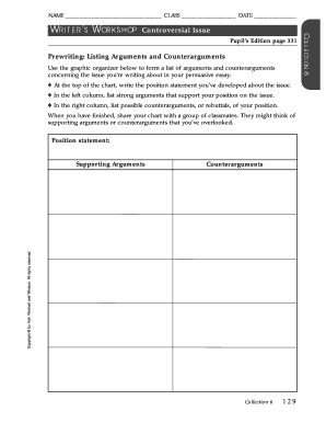Writer's Workshop Controversial Issue Worksheet
