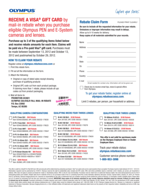 Olympus Camera Rebate Claim Form