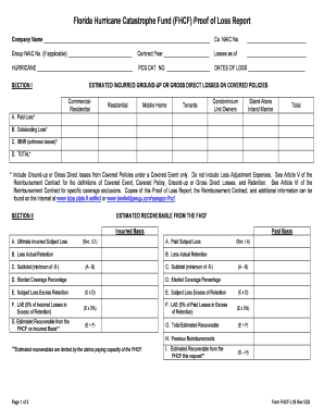 Florida Hurricane Catastrophe Fund (FHCF) Proof of Loss Report