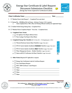 Energy Star Certificate & Label Request