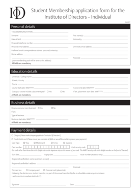 Institute of Directors Student Membership Application