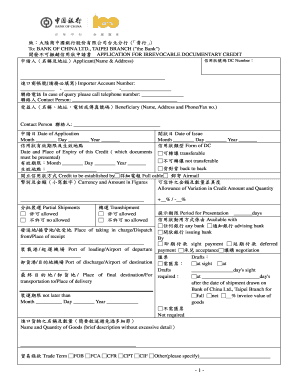 Irrevocable Documentary Credit Application