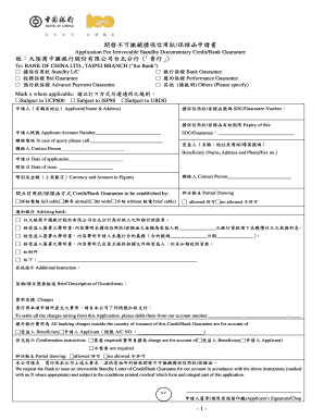 Irrevocable Standby Documentary Credit/Bank Guarantee Application